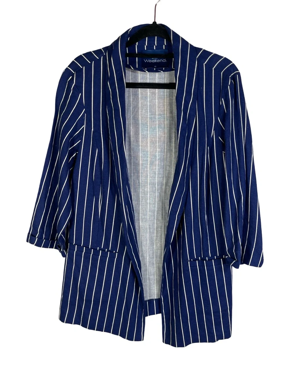 Weekend Women’s Navy Blue White Striped Blazer Jacket Size L